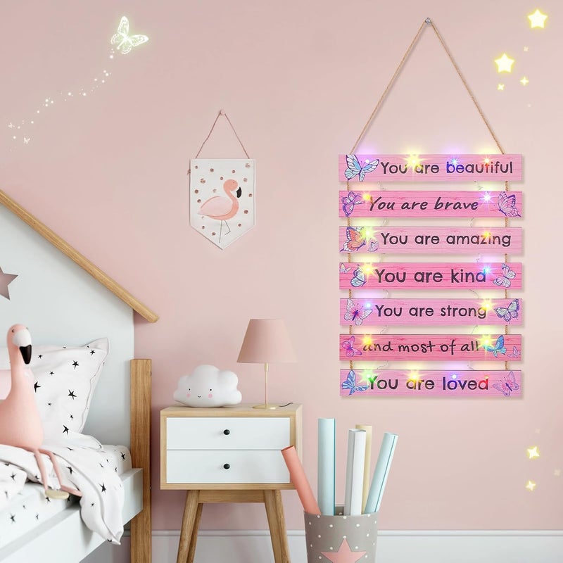 FIOBEE Girls Room Décor for Teen Girls Boys with LED Light Wall Decor for Bedroom Motivational Inspirational Wall Art Girl Room Decoration for Kids Studyroom, 8 Kinds of Lights, Pink Butterfly - Image 2